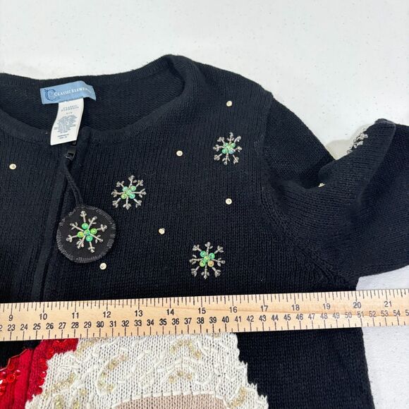 VTG Ugly Black Christmas Sweater Cardigan L Santa 3D Beads Snowflake Tacky - Picture 11 of 11